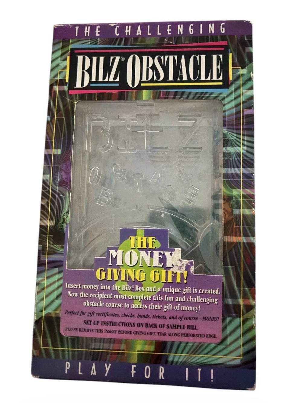 The Challenging Bilz Obstacle" puzzle box, designed give cash or gift cards.